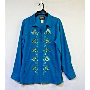 Bob Mackie Wearable Art Women's Jacket Teal Green Size Medium Embroidered
